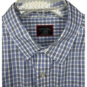 Untuckit Durif WF Men's L Blue White Plaid Long Sleeve Cotton Button Down Shirt